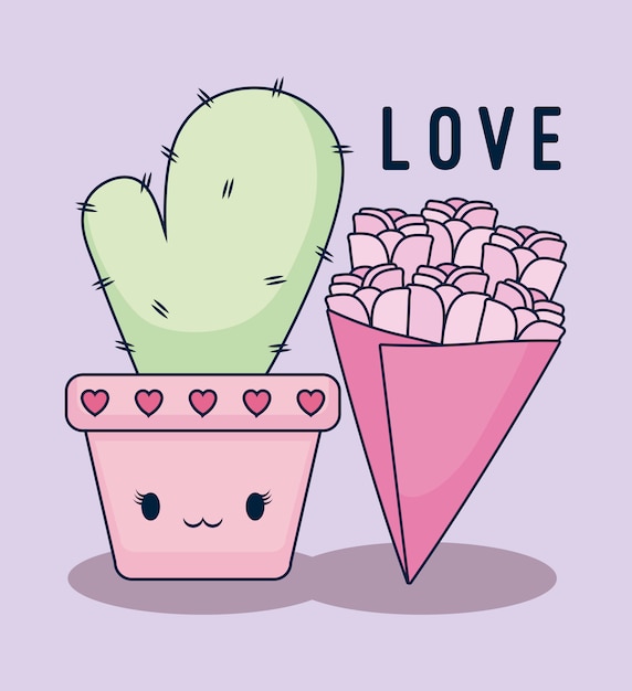 Carte D'amour Avec Cactus Kawaii