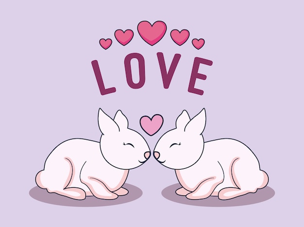 Carte D'amour Avec Couple De Lapins