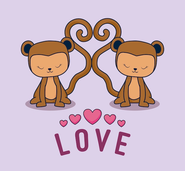Vecteur carte d'amour avec couple de singes