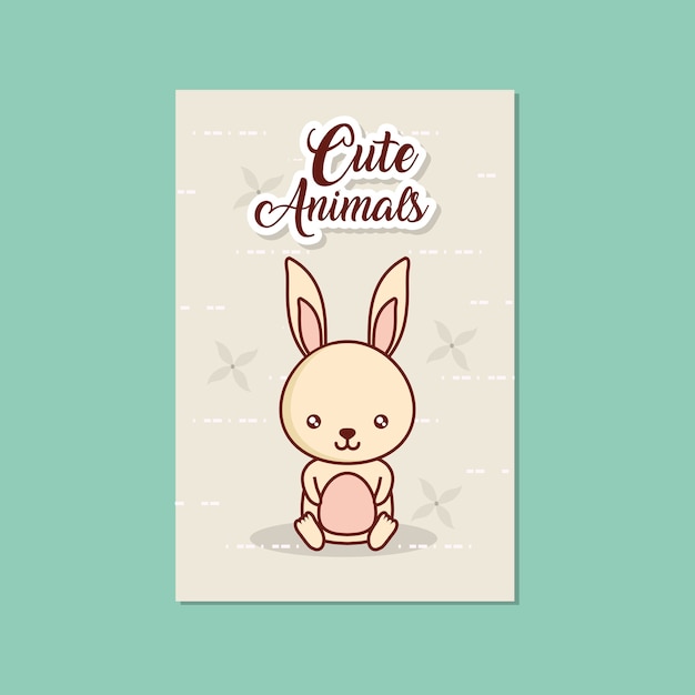 Carte d&#39;animaux mignons avec l&#39;icône de lapin sur fond turquoise
