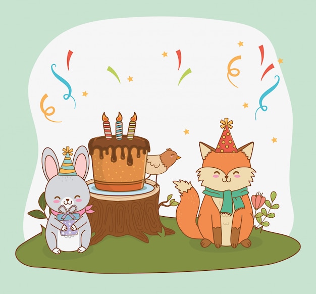 Vecteur carte d'anniversaire avec des animaux mignons