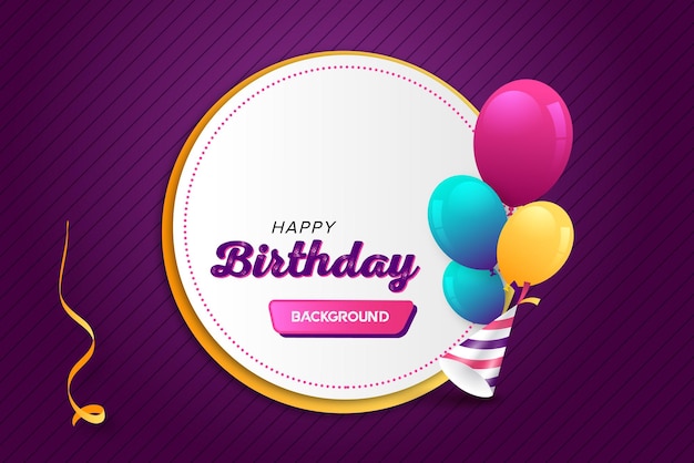 une carte d'anniversaire avec des ballons et une étiquette rose avec une bordure rose