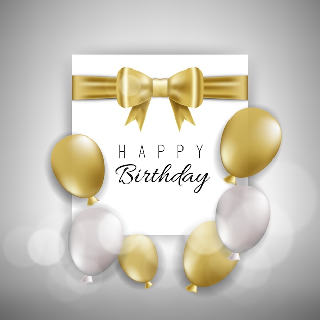 Carte D'anniversaire Avec Des Ballons D'or Et Blancs