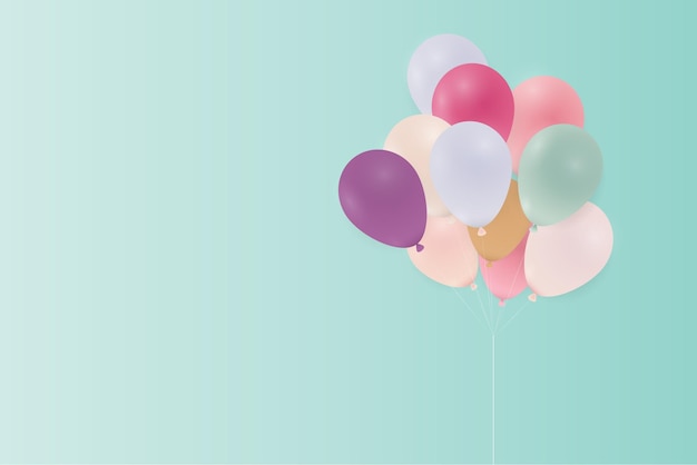 Carte d'anniversaire avec des ballons pastel illustration vectorielle