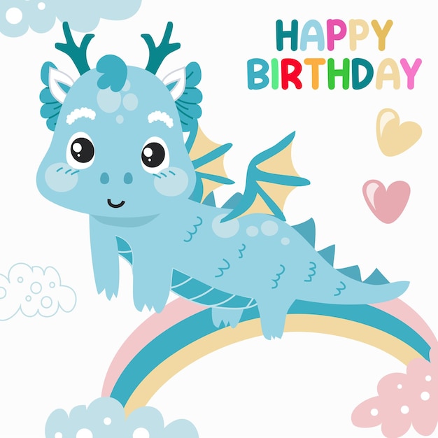 Carte d'anniversaire colorée pour les enfants avec un joli thème de bébé dragon. Fichier vectoriel.