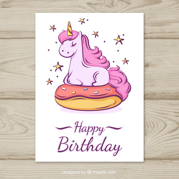 Carte D'anniversaire Avec Licorne Rose