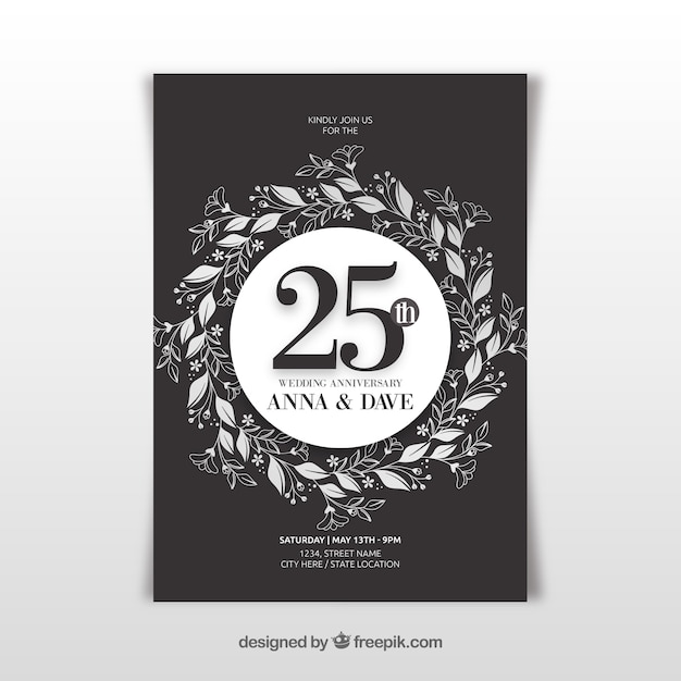 Carte D'anniversaire De Mariage Avec Des Ornements Floraux