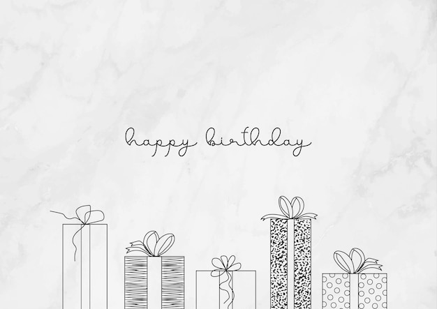 Une Carte D'anniversaire Minimaliste Avec Un Fond En Marbre Et Des Contours De Boîtes De Cadeaux