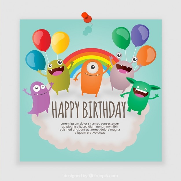 Vecteur carte d'anniversaire de monstres