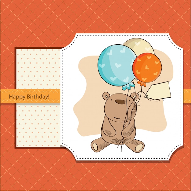 Vecteur carte d'anniversaire avec ours en peluche et ballons