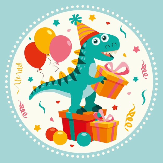 Carte D'anniversaire Avec Personnage De Dinosaure