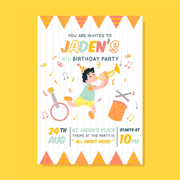 Carte D'anniversaire Pour Enfants / Modèle D'invitation Avec Musique Et Plaisir