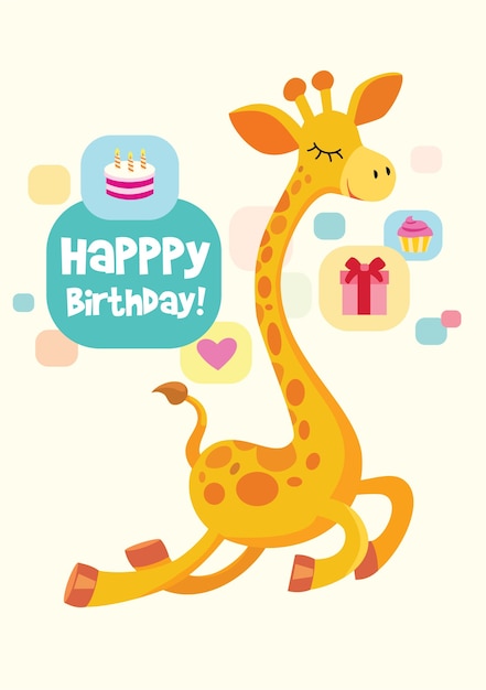 Carte d'anniversaire de vecteur avec girafe mignonne