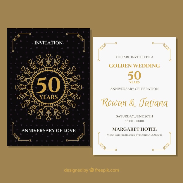 Vecteur carte d'anniversaty de mariage avec des ornements d'or