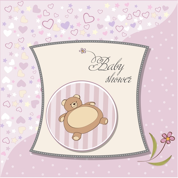 Carte D'annonce Romantique Bébé Fille Avec Ours En Peluche