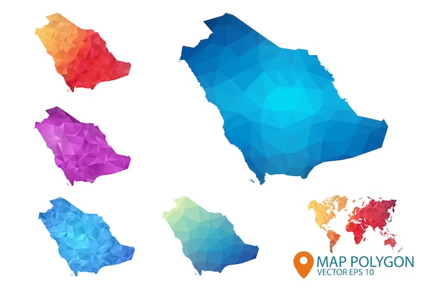 Carte De L'arabie Saoudite Ensemble D'arrière-plan Graphique Dégradé Géométrique Froissé Triangulaire Low Poly Style