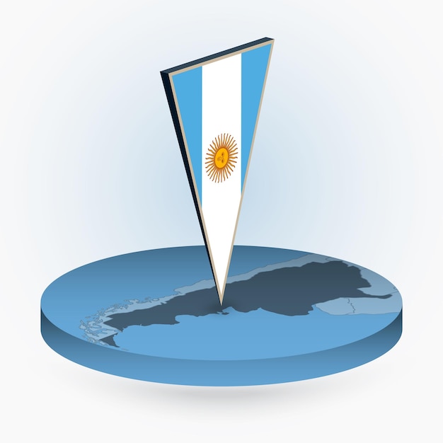 Vecteur carte de l'argentine dans un style isométrique rond avec le drapeau 3d triangulaire de l'argentine