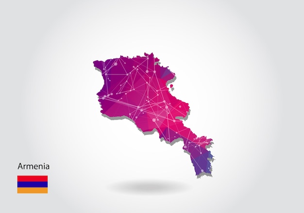 Carte D'arménie Polygonale De Vecteur. Conception Basse Poly. Carte Faite De Triangles Sur Fond Blanc. Graphique De Dégradé Géométrique Triangulaire Triangulaire à Faible Teneur En Poly, Points De Ligne, Conception D'interface Utilisateur.