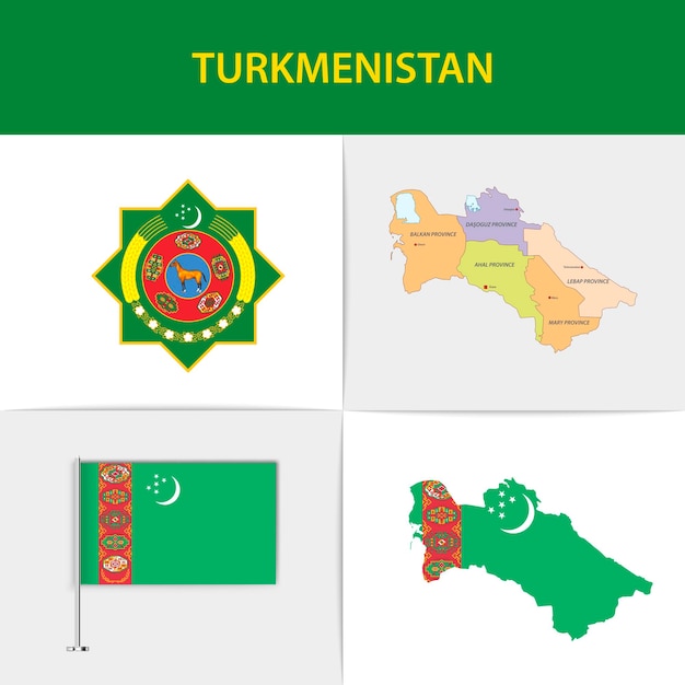 Carte Et Armoiries Du Drapeau Du Turkménistan