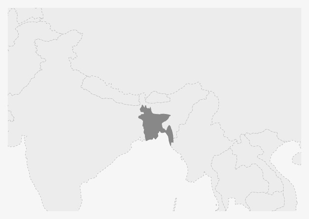 Vecteur carte de l'asie avec la carte du bangladesh en surbrillance