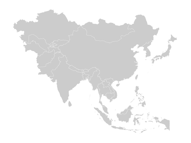 Vecteur carte de l'asie avec pays et frontières