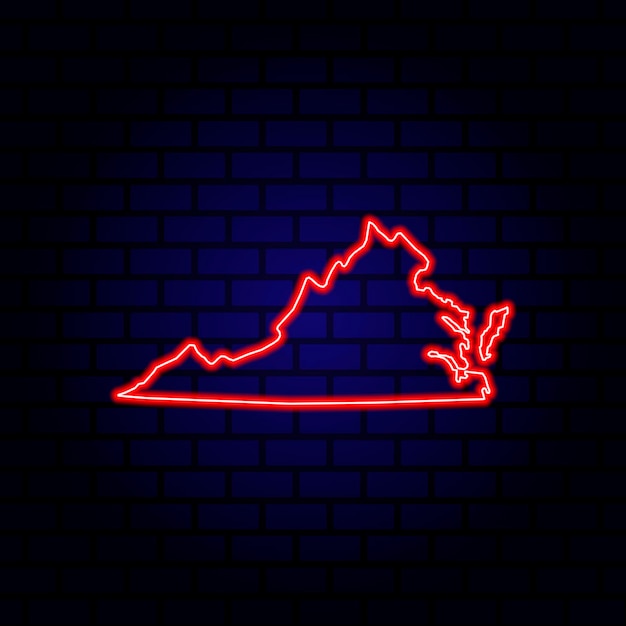 Carte au néon de l'État de Virginie sur fond de mur de brique