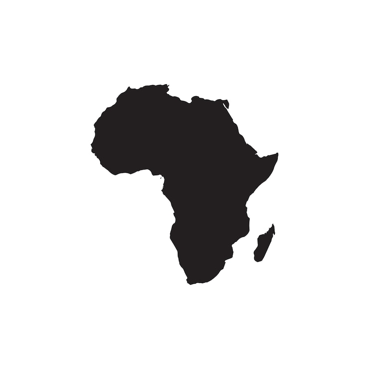 Vecteur carte au pochoir plate détaillée couleur noir cmjn du continent afrique sur fond transparent