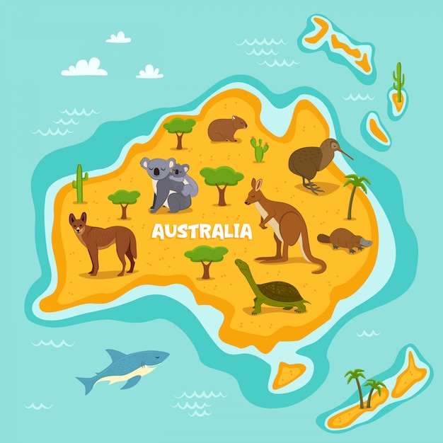 Vecteur carte australienne avec des animaux sauvages