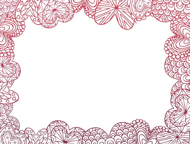 Carte Aux Contours Rouges Des Coeurs Doodle Décorés De Motifs Bohèmes Pour Votre Créativité