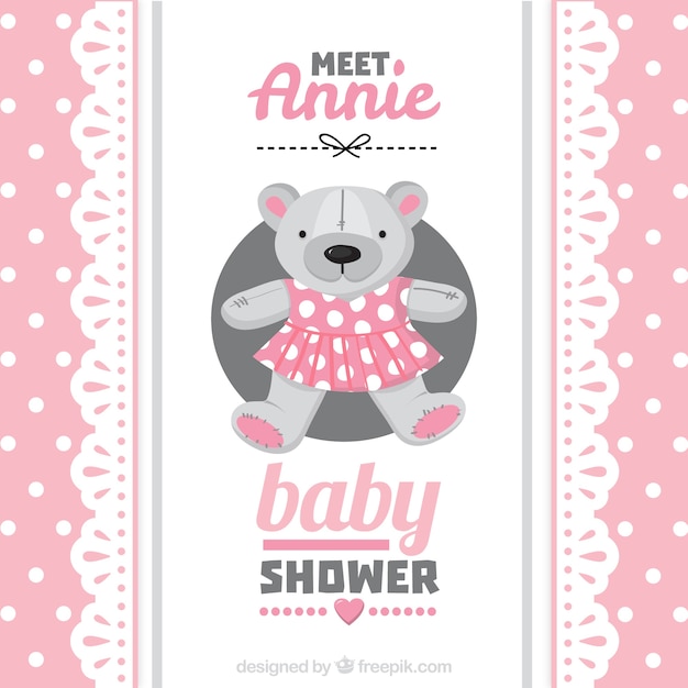 Carte De Baby Shower Rose Avec Un Ours En Peluche