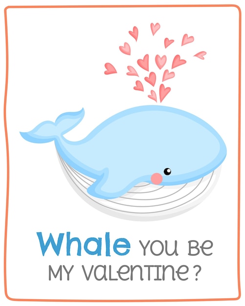 Vecteur carte de baleine mignonne pour la saint-valentin
