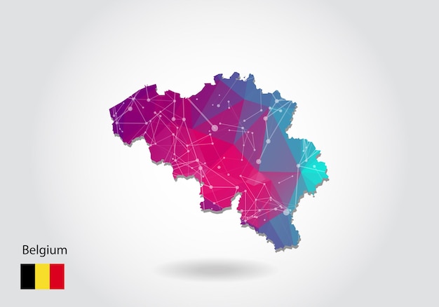 Carte De Belgique Polygonale De Vecteur. Conception Basse Poly. Carte Faite De Triangles Sur Fond Blanc. Graphique De Dégradé Géométrique Triangulaire Triangulaire à Faible Teneur En Poly, Points De Ligne, Conception D'interface Utilisateur.