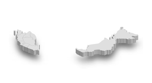 Vecteur carte blanche de la malaisie 3d avec des régions isolées