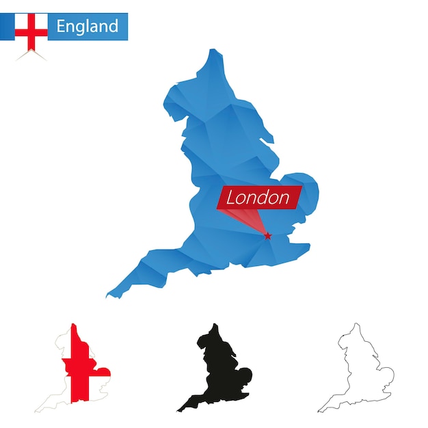 Carte Bleue De L'angleterre Low Poly Avec La Capitale Londres