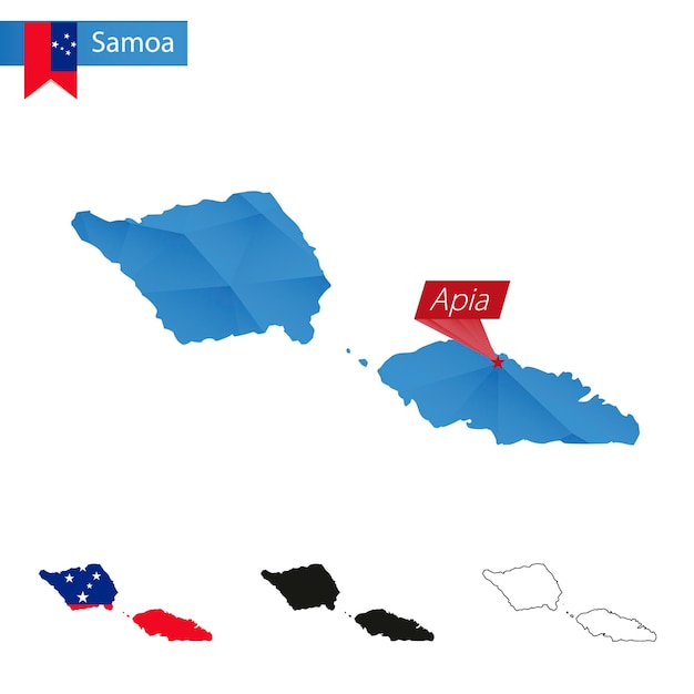 Carte Bleue Low Poly Des Samoa Avec La Capitale Apia