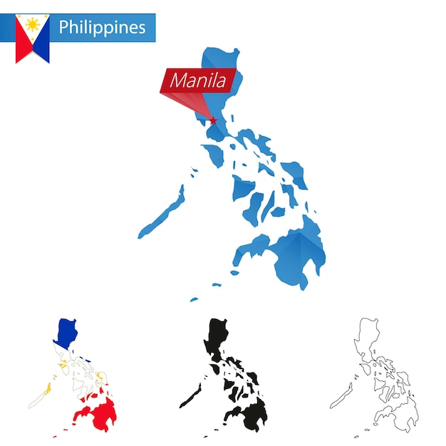 Carte bleue des Philippines Low Poly avec la capitale Manille