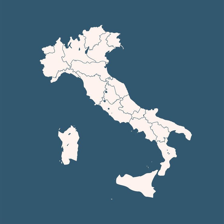 Vecteur carte bleue simple de l'italie isolée sur fond blanc. illustration vectorielle