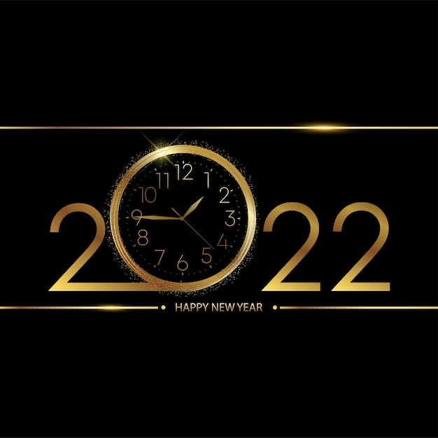 Carte De Bonne Année 2022 Avec Montre Dorée Sur Fond Noir. Vecteur.