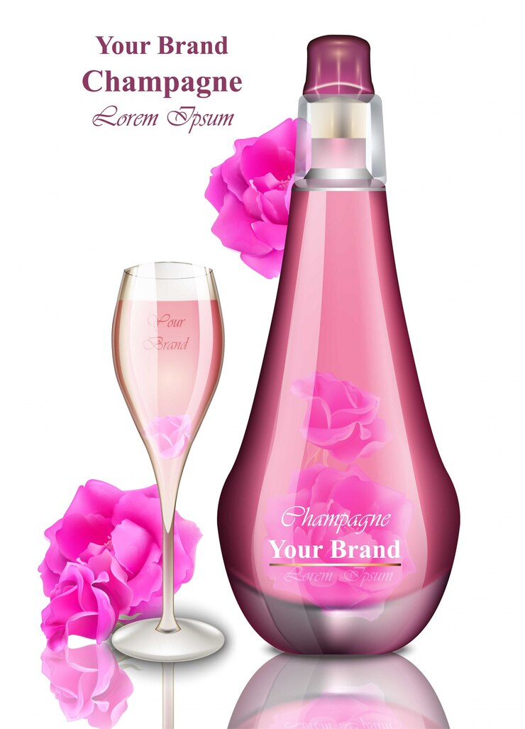 Vecteur carte de bonne année. illustrations de champagne rose