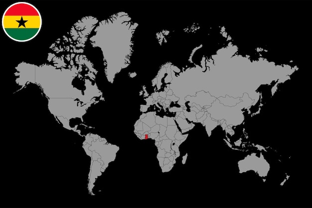 Carte des broches avec le drapeau du Ghana sur la carte du monde Illustration vectorielle