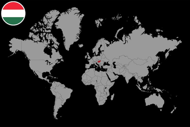 Carte des broches avec le drapeau de la Hongrie sur la carte du monde Illustration vectorielle