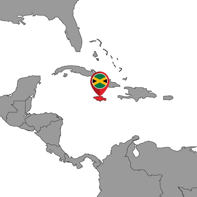 Carte Des Broches Avec Le Drapeau De La Jamaïque Sur La Carte Du Monde Illustration Vectorielle