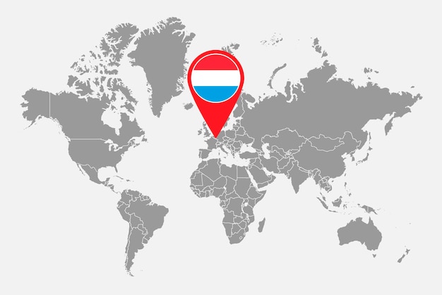 Carte des broches avec le drapeau luxembourgeois sur la carte du monde Illustration vectorielle