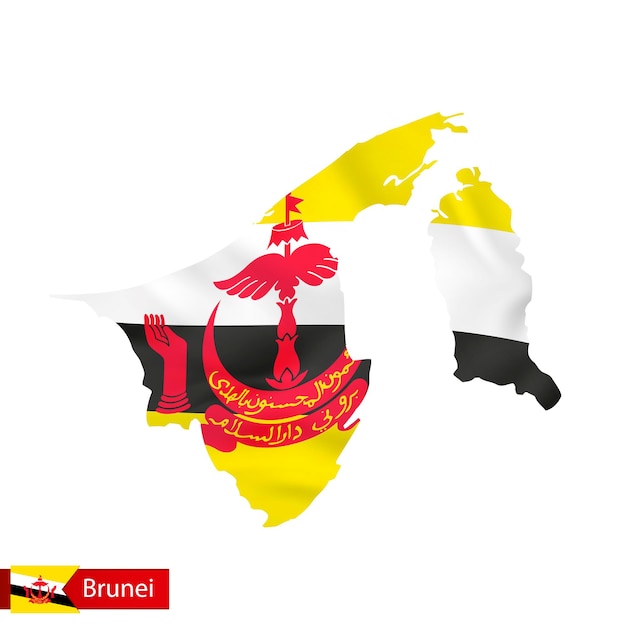 Carte De Brunei Avec Agitant Le Drapeau Du Pays