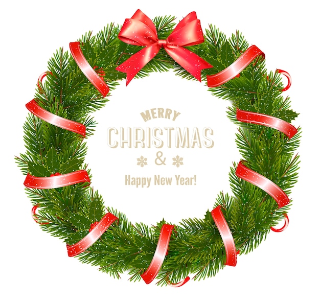 Carte-cadeau avec guirlande de Noël et noeud et ruban