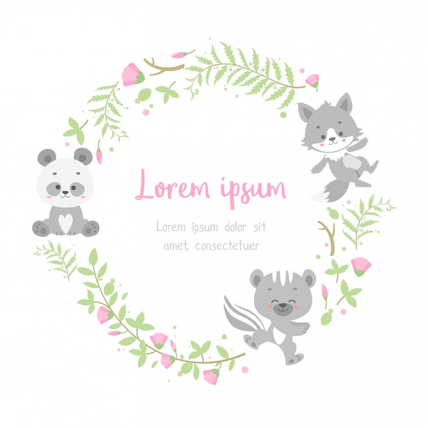 Carte De Cadre Animal Floral Mignon