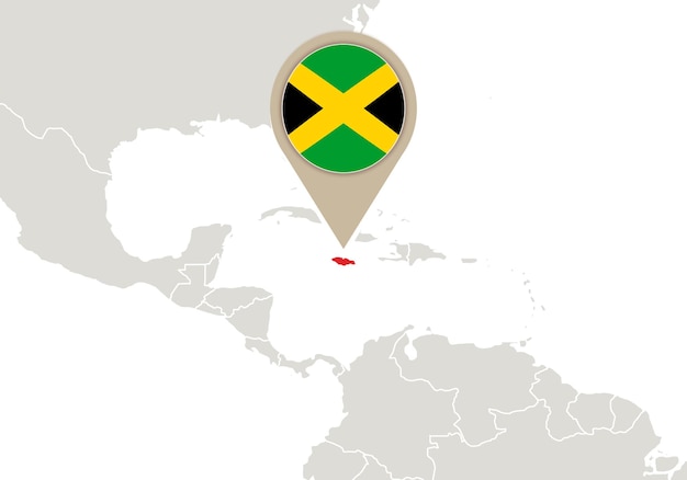 Carte Avec La Carte Et Le Drapeau De La Jamaïque En Surbrillance