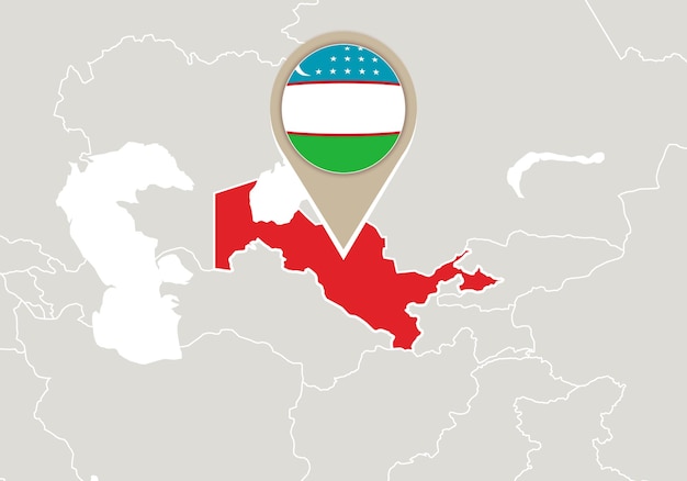 Carte Avec Carte Et Drapeau De L'ouzbékistan En Surbrillance