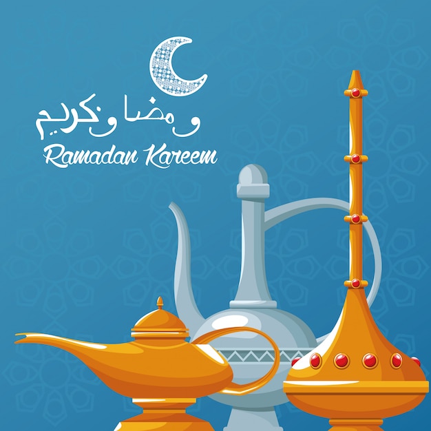 Carte de célébration du ramadan kareem avec théière