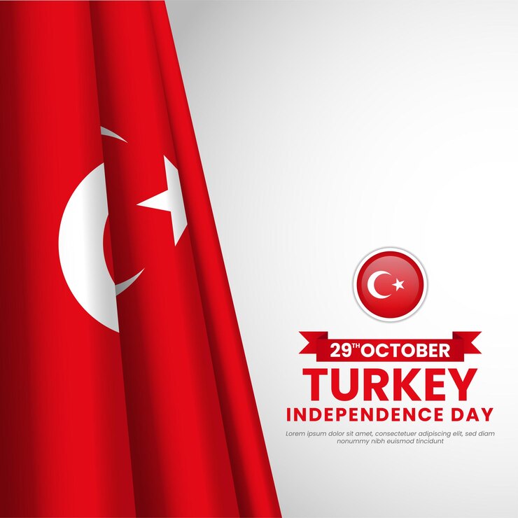 Vecteur carte de célébration de la fête nationale de la république de turquie bannière carrée arrière-plan avec drapeau réaliste agitant